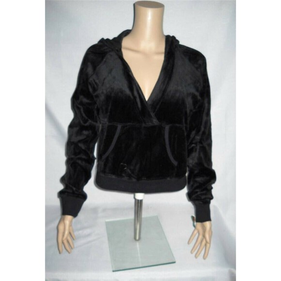 SELF ESTEEM Shirt Jacket Top Junior Sizes Black Velour Cropped Hooded NOS - Picture 1 of 8